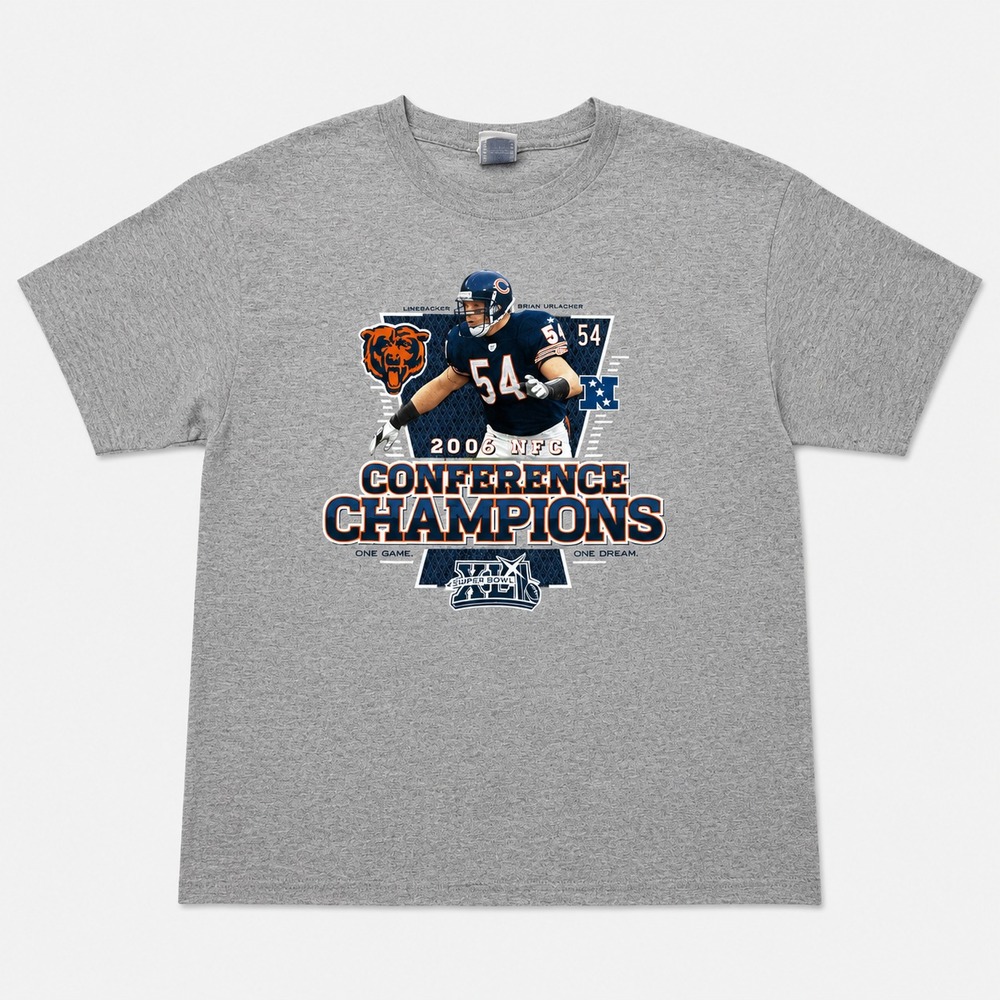 Chicago Bears Brian Urlacher Shirt Mens Large Gray 2006 NFC Champions NFL Tee